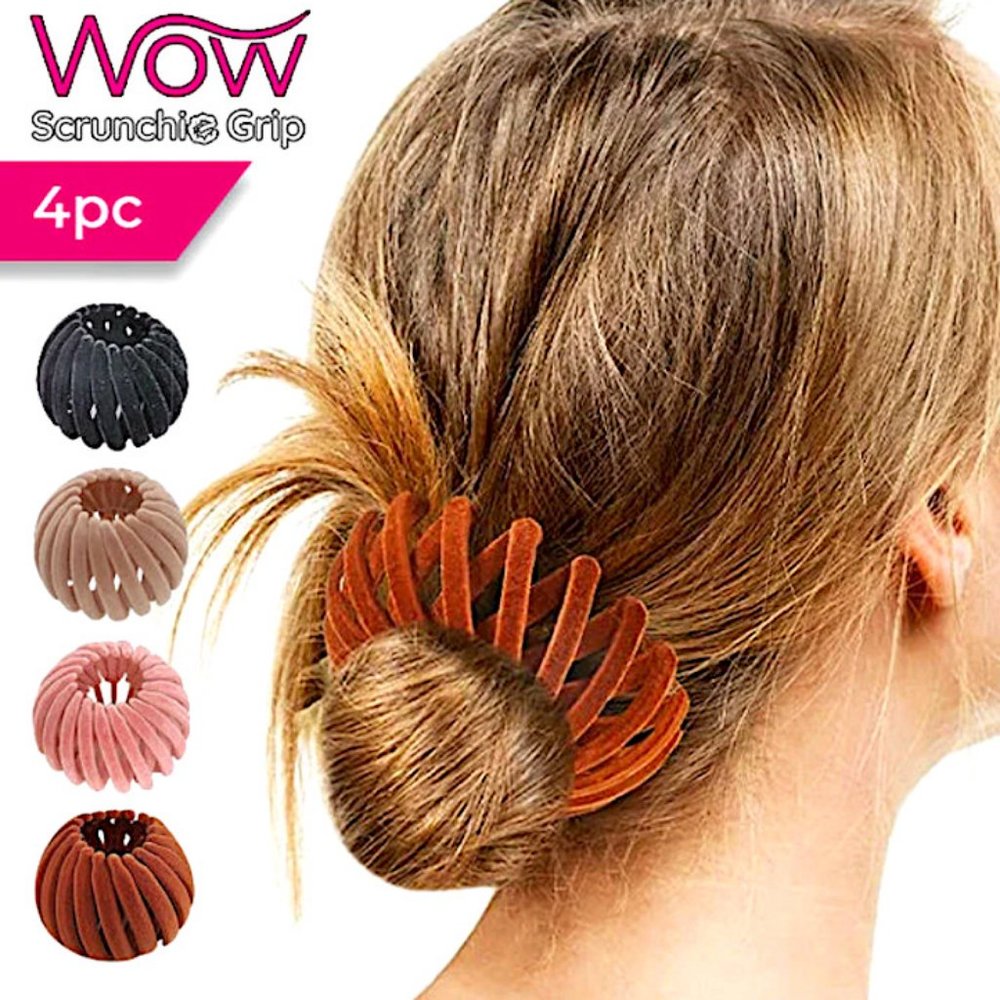 🆕 4-Pack WOW SCRUNCHIE GRIP ~ Velvet Bird Nest Hairpin Scrunchies